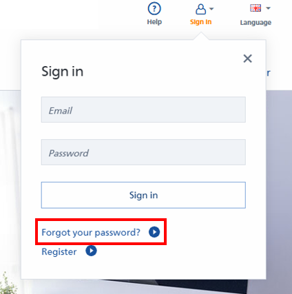 Registration window with fields for email and password, as well as links for 'Forgot Password' and 'Sign Up.