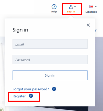 Login window with fields for email and password, along with buttons for 'Log In' and 'Register'.
