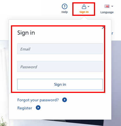 Login window with fields for email and password, along with a 'Log In' button. There are also links for 'Forgot Password' and 'Register'.