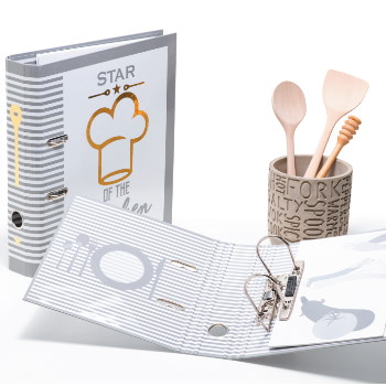 Recipe binder with kitchen design