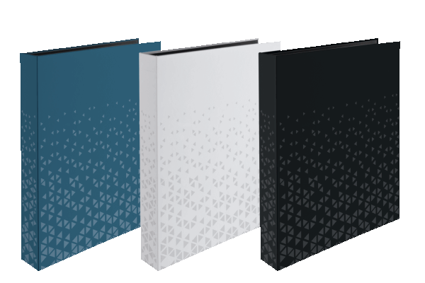 blue, white, and black folder
