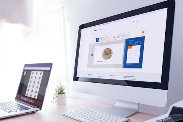 Screen with label design software on the desk