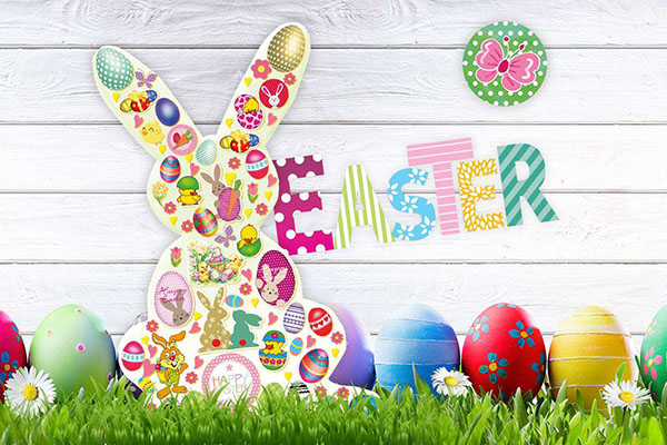Colorful Easter stickers with eggs and a bunny