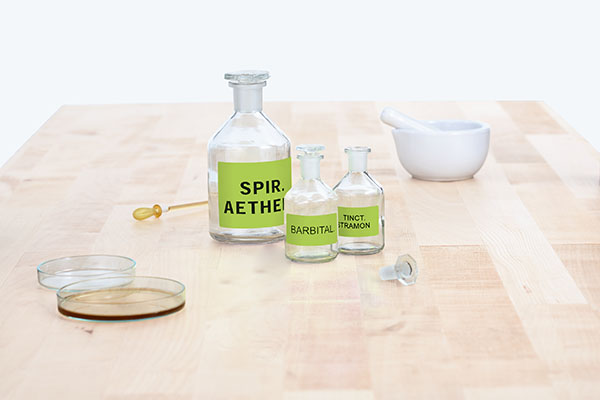 Illustration of neon labels on glass containers