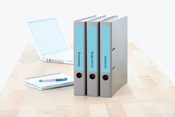 Image of narrow and short blue folder labels.