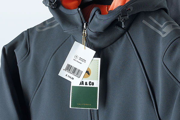 Price tag attached to jacket