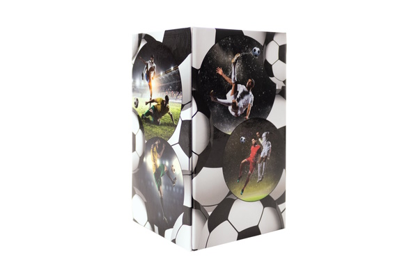 Illustration of a pencil holder with a soccer motif