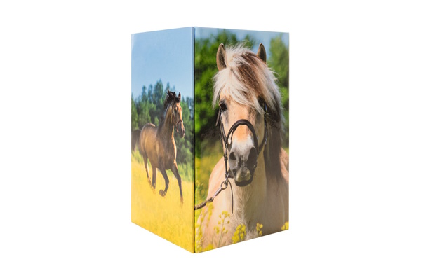 Illustration of a pencil holder with a horse motif