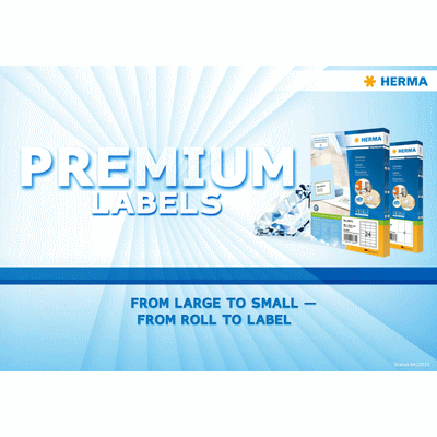 Premium labels from Herma, available in various sizes, from large to small, for versatile applications.