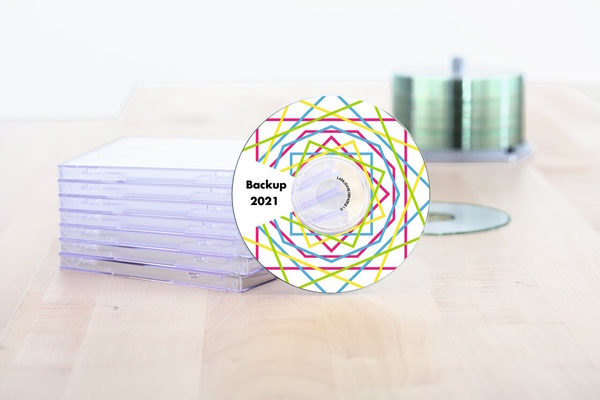 Colorfully printed CD label 'Backup 2021