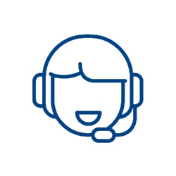 Ein stilisiertes Icon eines lchelnden Kundenservicemitarbeiters mit Kopfhrern und Mikrofon.