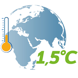 Globe with a thermometer and the number 1.5C symbolizes the rise in temperature and climate change.