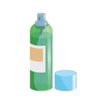 Green spray bottle with a blue cap, labelled with a neutral sticker.