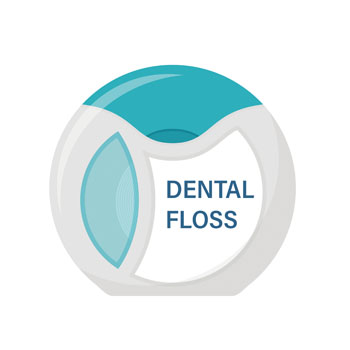 Dental floss in a round package labelled 'DENTAL FLOSS.