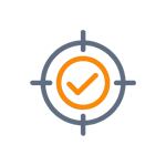 Target with an orange checkmark in the centre, surrounded by a gray ring and four lines pointing to the centre.