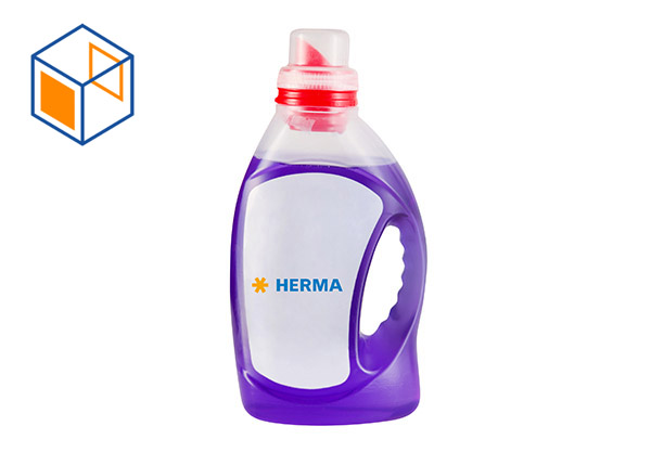 Purple bottle with cleaning agent and red cap, labelled 'HERMA'.