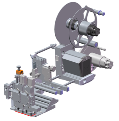 Technical drawing of a machine module featuring various mechanical components, including a engine, rollers, and control elements.