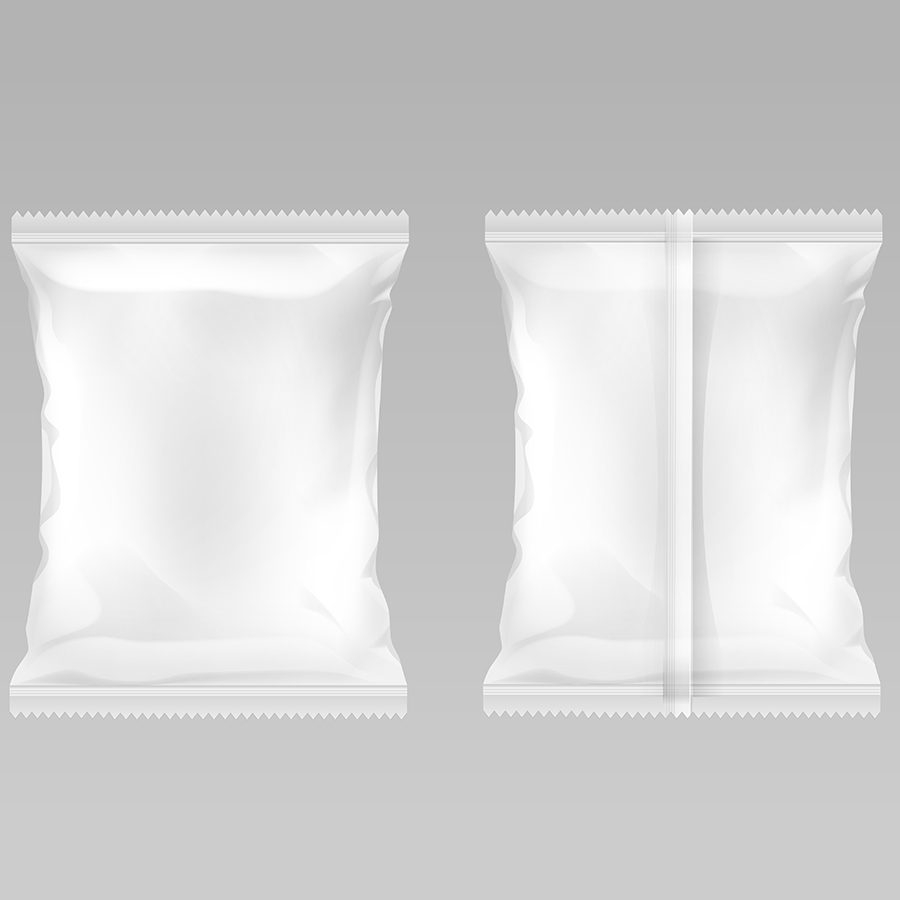 White, empty packaging with a smooth surface, visible from the front and back, without any labelling or contents.