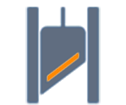 A gray symbol with an orange bar that represents a type of mechanical device or tool.