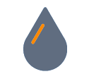 Gray water droplet symbol with an orange stripe.