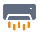 Air conditioning with orange-colored air streams flowing downward.