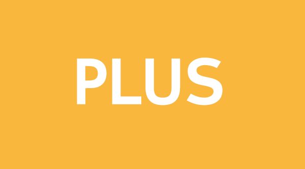 The text "PLUS" in large white letters on an orange background.