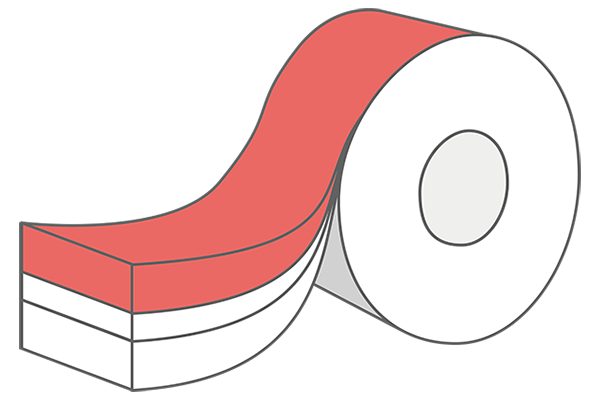 A roll of red and white tape, partially unwound and visible on one side.