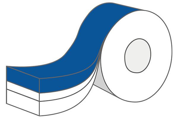 A roll of blue and white tape that is partially unwound.