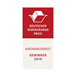 German Packaging Award for Sustainability, winner 2019, featuring a red logo and the inscription 'GERMAN PACKAGING AWARD.