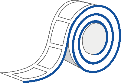 A roll of white tape that is partially unrolled, with blue edges and square sections on the surface.