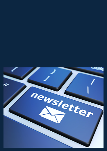 Keyboard with a blue key that displays the word 'newsletter' and an envelope icon.