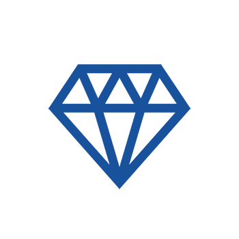 Blue diamond symbol with geometric facets, on a black background.