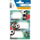 Labels featuring soccer motifs that provide space for notes. Includes three labels with different soccer players and scorelines.