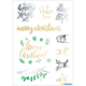 Weihnachtliche Aufkleber mit verschiedenen Designs, darunter "Merry Christmas", Schneeflocken, Tiere und winterliche Motive.