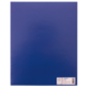 Blauer Ordner mit glänzender Oberfläche und einem Etikett in der unteren rechten Ecke.