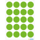 Grüne runde Aufkleber in einem regelmäßigen Muster auf weißem Hintergrund, angeordnet in mehreren Reihen und Spalten.