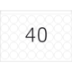 Zahl "40" in großen, fetten Ziffern auf einem Hintergrund mit vielen leeren Kreisen.