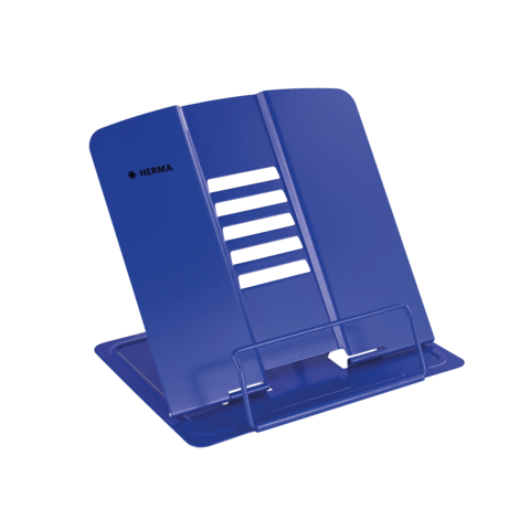 Blauer Dokumentenständer mit mehreren Schlitzen und einer stabilen Basis, geeignet für die Präsentation von Unterlagen.