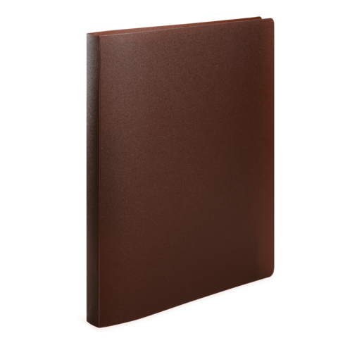 Brauner Ordner mit glatter Oberfläche, aufrecht stehend, ohne sichtbare Beschriftung oder Inhalte.