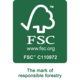 FSC-Logo für verantwortungsvolle Forstwirtschaft mit der Website www.fsc.org und der Zertifikatsnummer C110972.