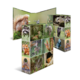 Ein aufklappbarer Bildschirm mit verschiedenen Tiermotiven, darunter ein Eichhörnchen, Waschbären, Rehe, Füchse, Kaninchen und Vögel.
