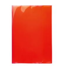 Ein leuchtend rotes, glänzendes Blatt, das eine glatte Oberfläche aufweist.