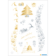 Weihnachtliche Aufkleber mit Geschenken, Schneeflocken, einem Weihnachtsbaum und einem Schlitten mit Rentieren. Text: "Frohe Weihnachten" und "Gutes neues Jahr".
