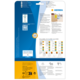 Verpackung von HERMA mit Informationen zu Etiketten, Software und Anwendungshinweisen. Enthält QR-Code und Farbcodes für Etikettierung.