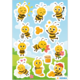 Colorful stickers of cartoonish bees in various poses, some with flowers, honey, and other elements, set against a bright background.