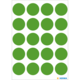 Grüne runde Aufkleber in einem regelmäßigen Muster auf weißem Hintergrund, angeordnet in mehreren Reihen und Spalten.