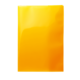 Ein leuchtend gelber, transparenter Ordner, der aufrecht steht und eine glatte Oberfläche aufweist.
