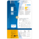 Rückseite einer Verpackung für HERMA Etiketten mit Informationen zu Software und Anwendung, einschließlich QR-Code und Layoutbeispielen.