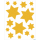 Goldene Sterne in verschiedenen Größen auf weißem Hintergrund, verteilt in einem gleichmäßigen Muster.