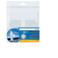 Selbstklebende CD/DVD-Hüllen in einer Verpackung für 10 Stück, geeignet zur Aufbewahrung von CDs und DVDs.